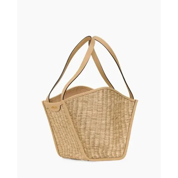 Cult Gaia Small Sadie Raffia Tote Bag with Leather Trim Retail $448 NWT - Picture 3 of 8